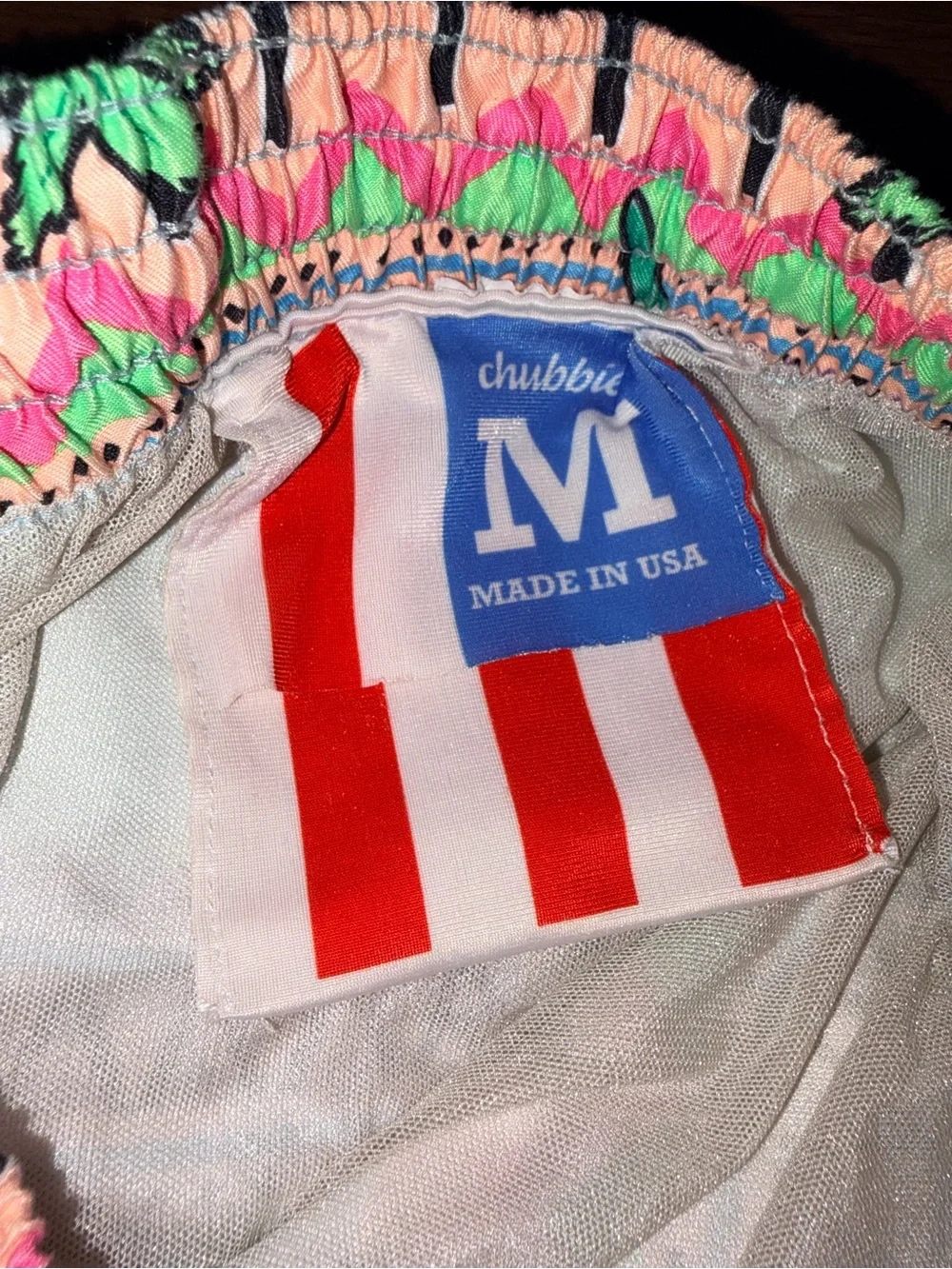 Chubbies Men M Coconut Grove Parrot Palm Aztec Retro Pastel Swim Trunks